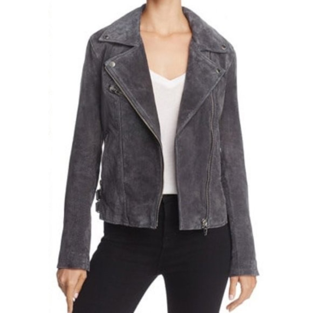 Blank NYC Genuine Leather Suede Motorcycle Moto Jacket Charcoal Gray Size Large